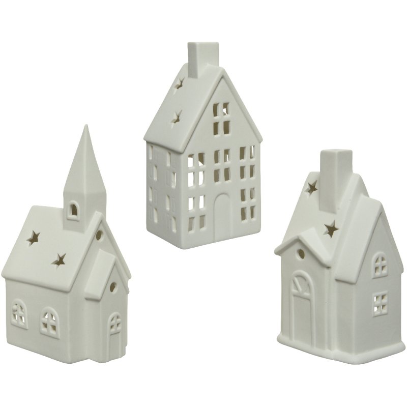 Kaemingk Tealight Holder Porcelain House Assorted