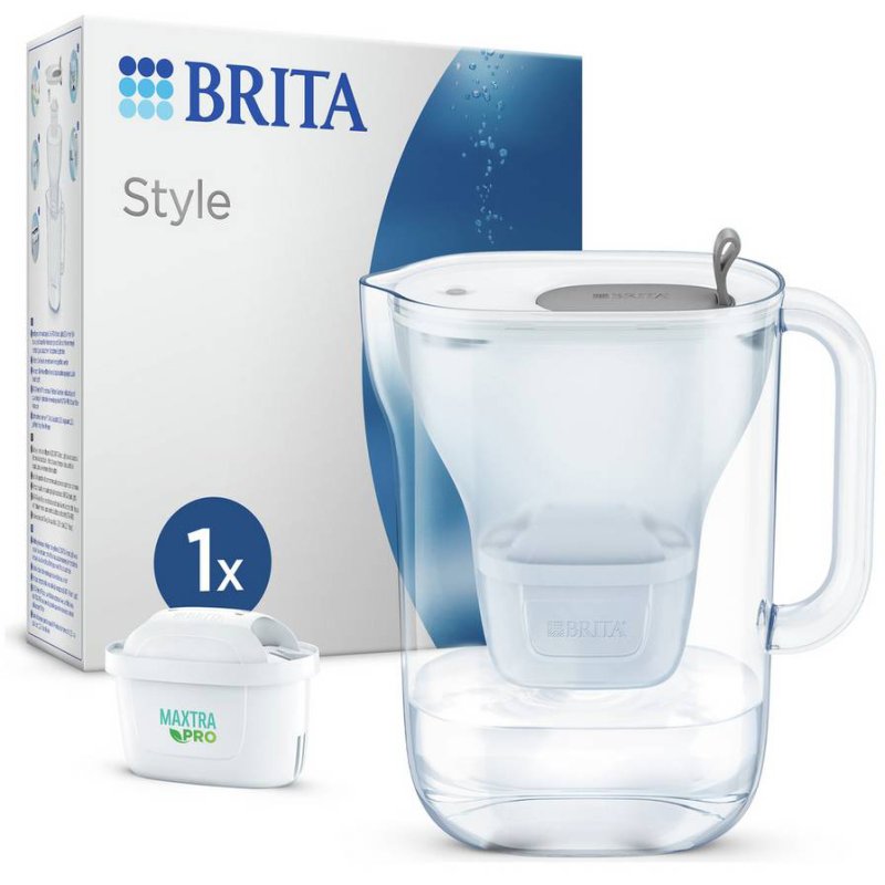 Brita Style Water Filter Grey 2.4L Jug image of the jug and box on a white background