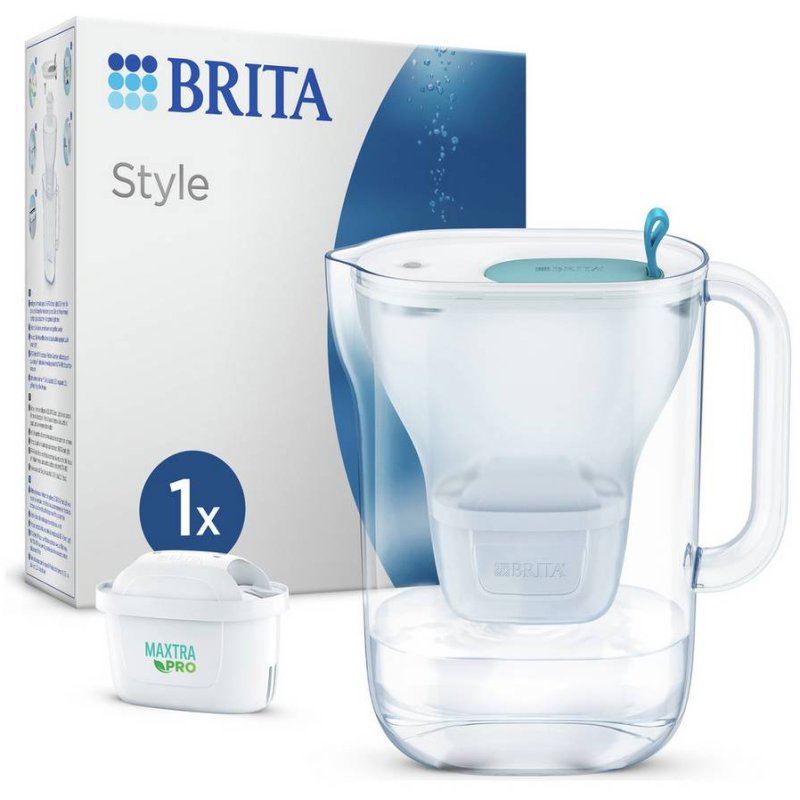 Brita Style Water Filter Blue 2.4L Jug image of the jug and box on a white background