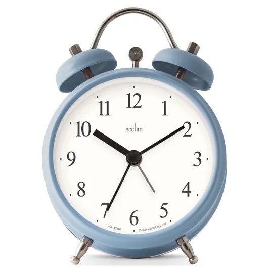 Acctim Haven Blue Alarm Clock front on image of the clock on a white background