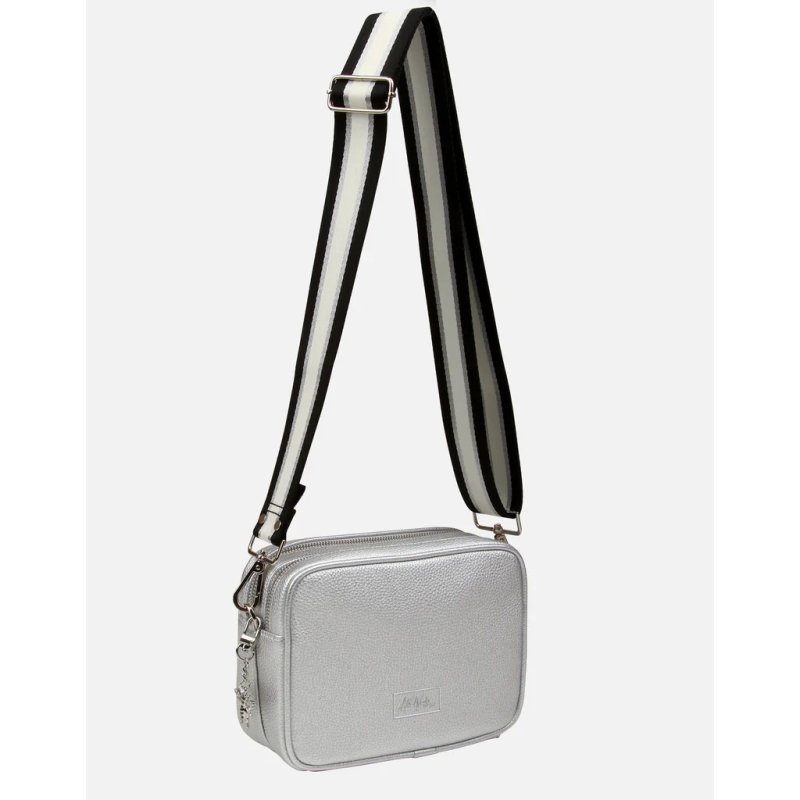 Alice Wheeler Silver Soho Duel Compartment Camera Cross Body Bag image of the bag on a white background