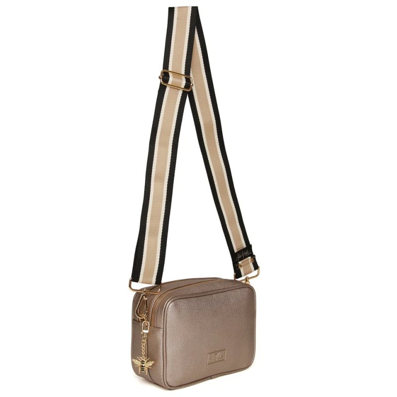 Alice Wheeler Bronze Soho Duel Compartment Camera Cross Body Bag image of the bag on a white background