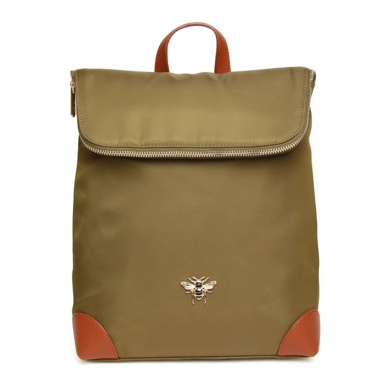 Alice Wheeler Olive Marlow Lightweight Backpack front on image of the bag on a white background