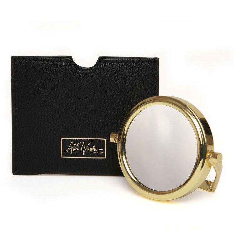 Alice Wheeler Black Mirror And Pouch image of the mirror and pouch on a white background