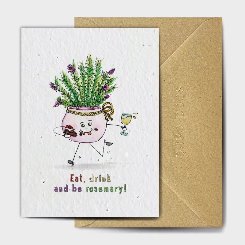 The Seed Card Company Rosemary Pun Birthday Card image of the card on a white background