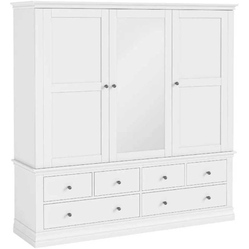 Bordeaux White 3 Door 6 Drawer Wardrobe image of the wardrobe on a white background