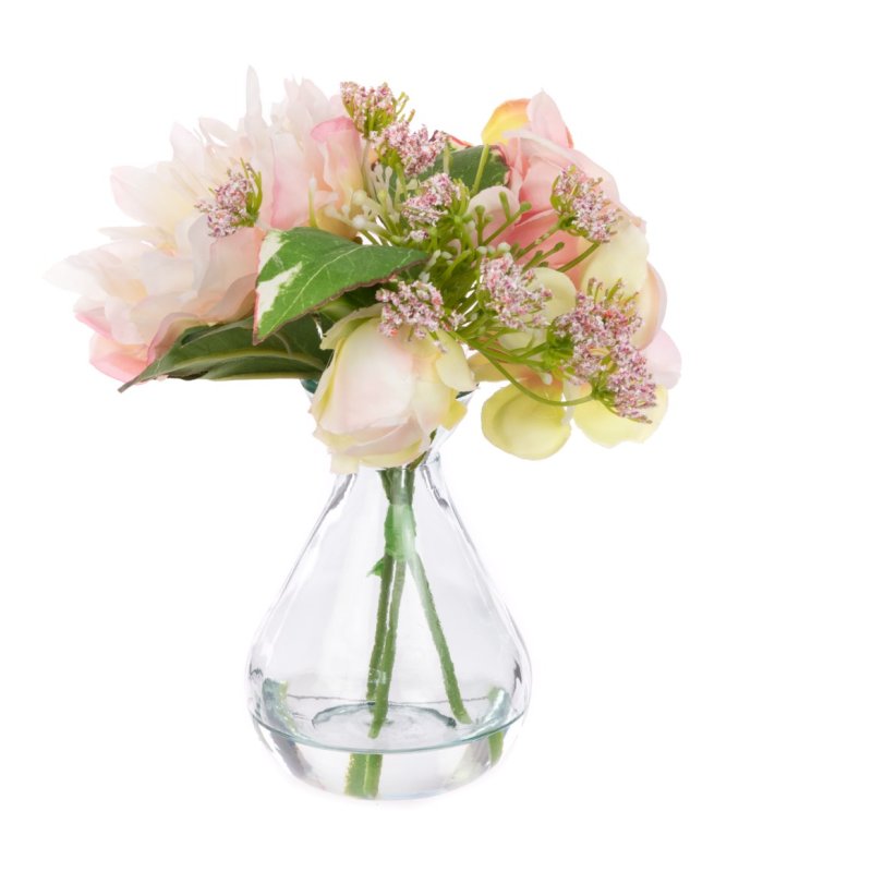 Floralsilk Light Pink Hydrangea & Peony In Mini Vase image of the flowers and vase on a white background