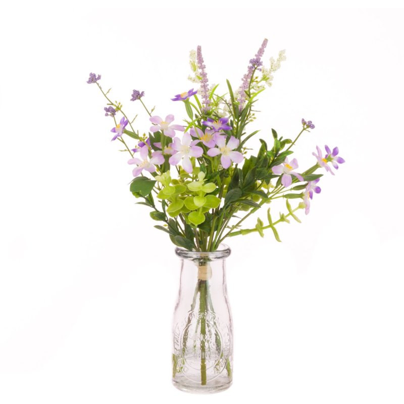 Floralsilk Lavendar Blossom Mix in Large Milk Bottle image of the flowers in vase on a white background