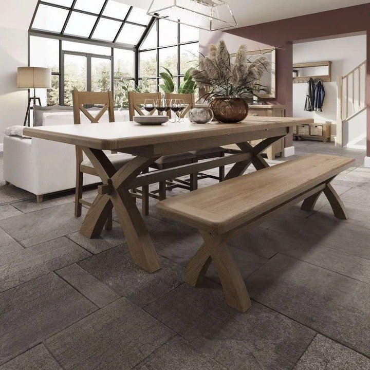 Heritage 2.5m Cross Legged Dining Bench lifestyle image of the bench