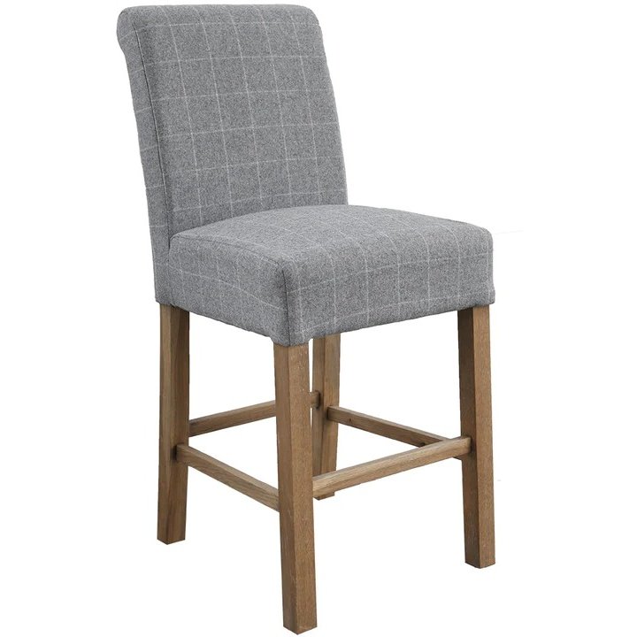 Heritage Grey Check Bar Stool angled image of the stool on a white background