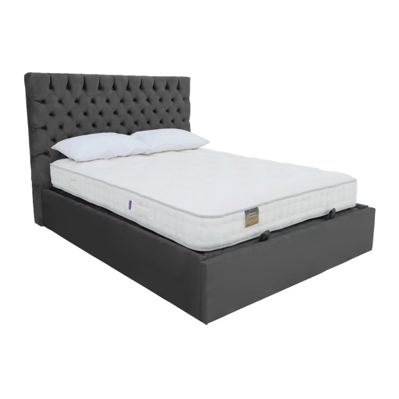 Ideal Furniture Sara Double Ottoman Bed in Velvet Smoke