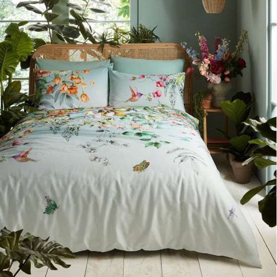 Graham & Brown Ethereal Floral Dawn Duvet Cover Set lifestyle image of the duvet set