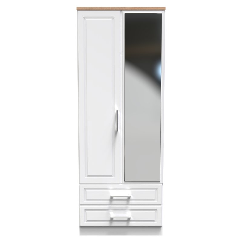 Stoneacre Tall 2ft 6in 2 Drawer Mirror Wardrobe front on image of the wardrobe on a white background