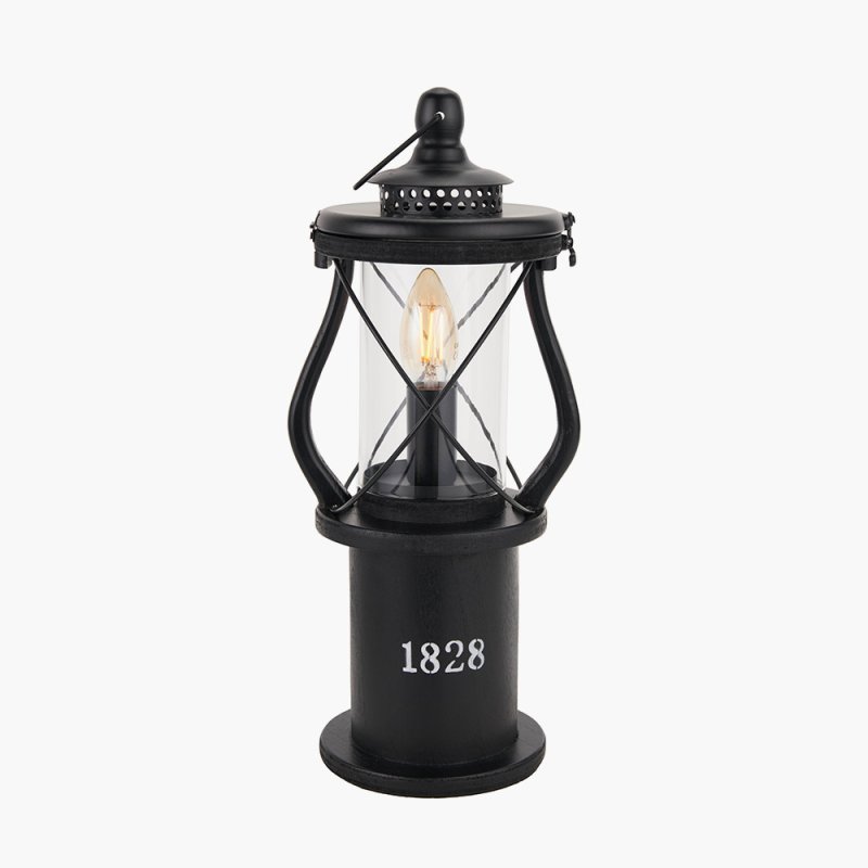Pacific Gibson Black Wood Lantern Table Lamp