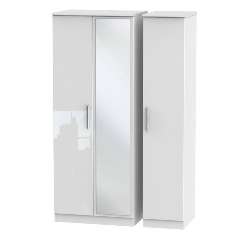 Kingsley Triple 2 Drawer Mirrored Wardrobe image of the wardrobe on a white background
