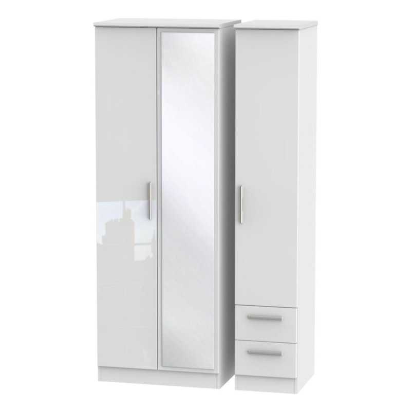 Kinglsey Tall Triple Mirrored Wardrobe With Drawer image of the wardrobe on a white background