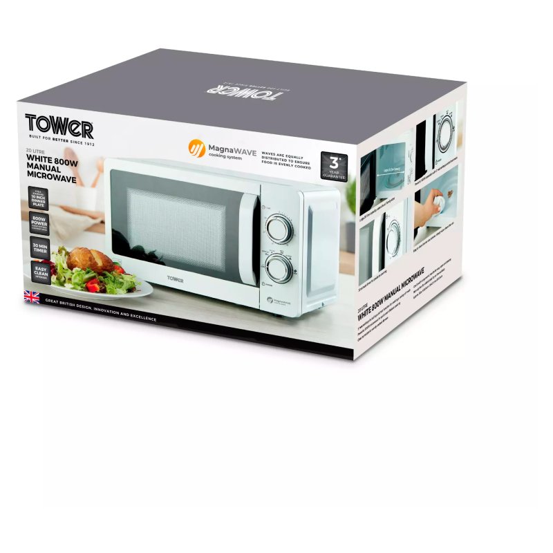 Tower | White 20L Manual Microwave | Aldiss of Norfolk