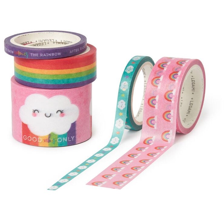 Legami Rainbow Set Of 5 Paper Sticky Tapes image of the tapes on a white background