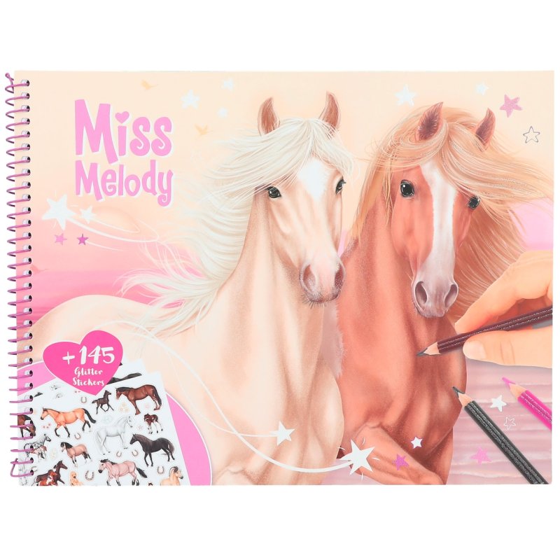 Miss Melody Horses Colouring Book image of the front cover of the book on a white background