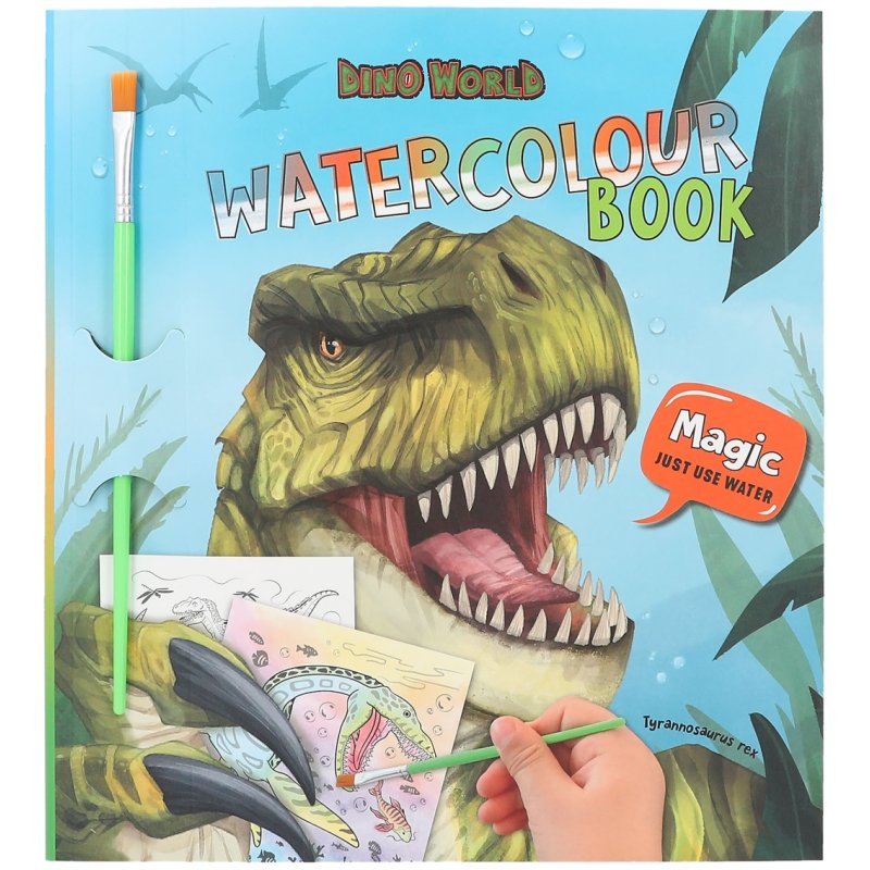 Dino World Watercolour Book image of the front cover of the book on a white background