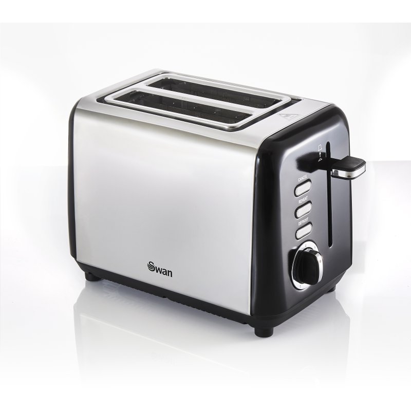 Swan Stainless Steel Black 2 Slice Toaster image of the toaster on a white background