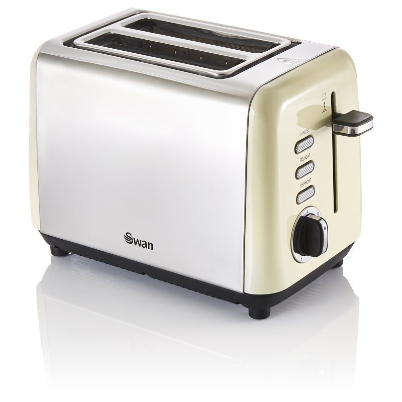 Swan Stainless Steel Cream 2 Slice Toaster image of the toaster on a white background