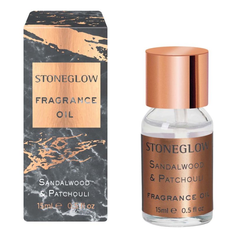 Stoneglow Luna Sandalwood & Patchouli 15ml Fragrance Oil image of the oil with packaging on a white background