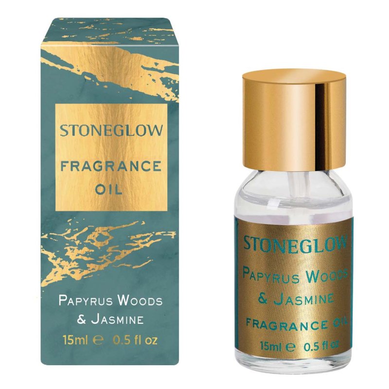 Stoneglow Luna Papyrus Woods & Jasmine 15ml Fragrance Oil image of the oil and packaging on a white background