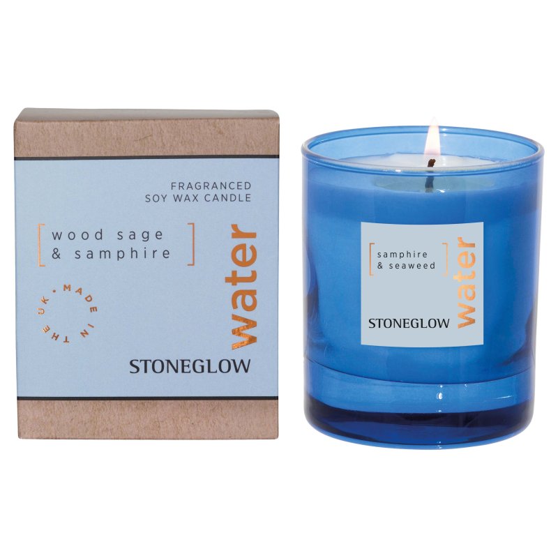 Stoneglow Water Elements Wood Sage & Samphire Soy Wax Scented Candle image of the candle on a white background