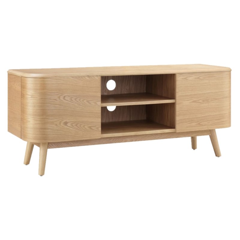 Olson Oak TV Stand angled image of the tv stand on a white background