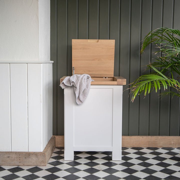 Holkham Oak Laundry Box lifestyle image of the box
