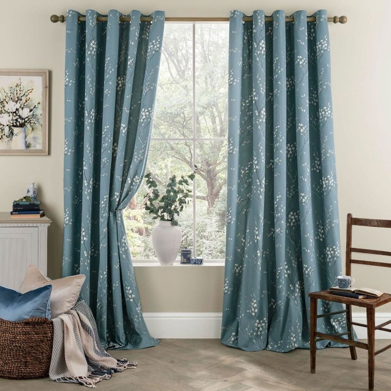 Laura Ashley Pussy Willow Dark Seaspray Curtains