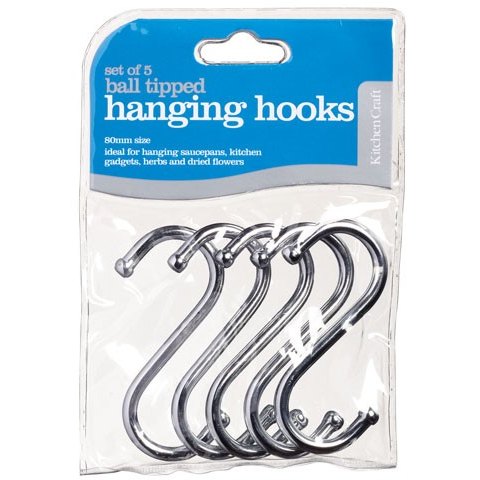 Kitchencraft Pack of Five 8cm Chrome Plated 'S' Hooks