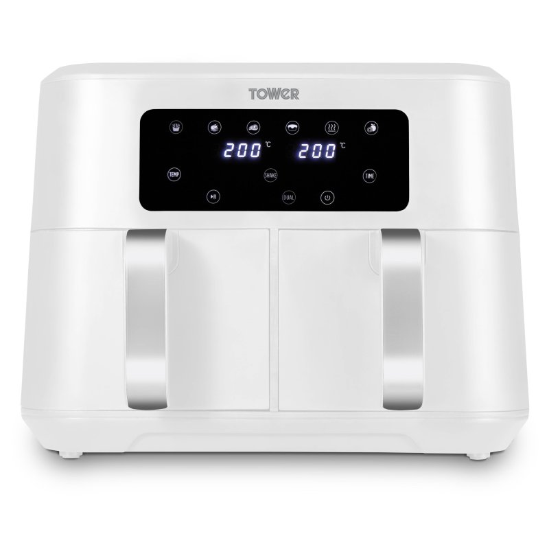 Tower Vortex White 8.5L Dual Basket Air Fryer image of the air fryer on a white background