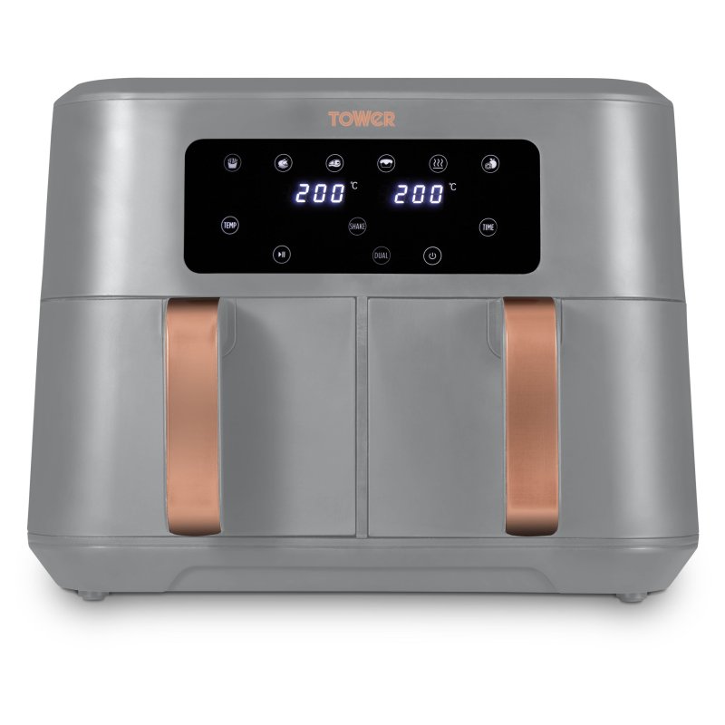 Tower Vortex Grey And Rose Gold 8.5L Dual Basket Air Fryer image of the air fryer on a white background
