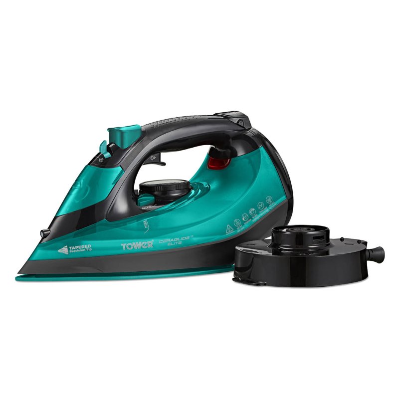 Tower Ceraglide 3100W Black And Teal Iron Ultra Speed image of the iron on a white background