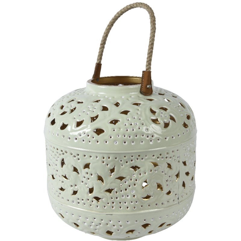 Kaemingk Cream Lantern Enamel Flower Design