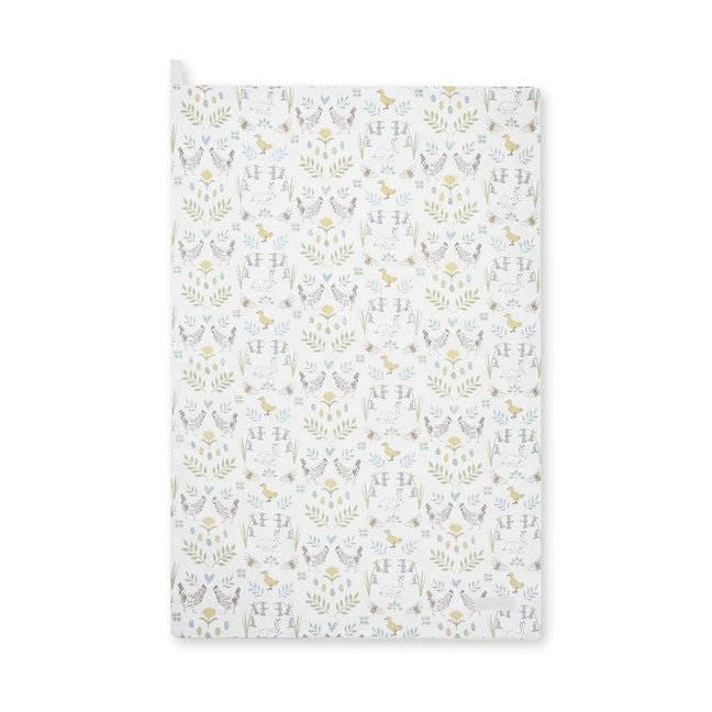 Sophie Allport Spring Chicken Tea Towel image of the tea towel on a white background