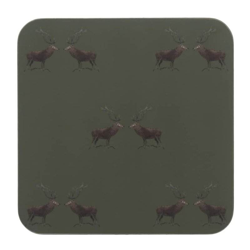 Sophie Allport Highland Stag Set Of 4 Coasters image of the coaster on a white background