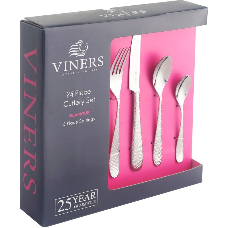 Viners Glamour 24 Piece Cutlery Set image of the packaging on a white background