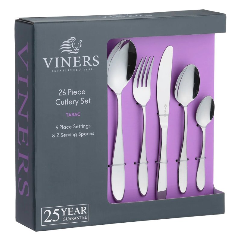 Viners Tabac 26 Piece Cutlery Set image of the cutlery packaging on a white background