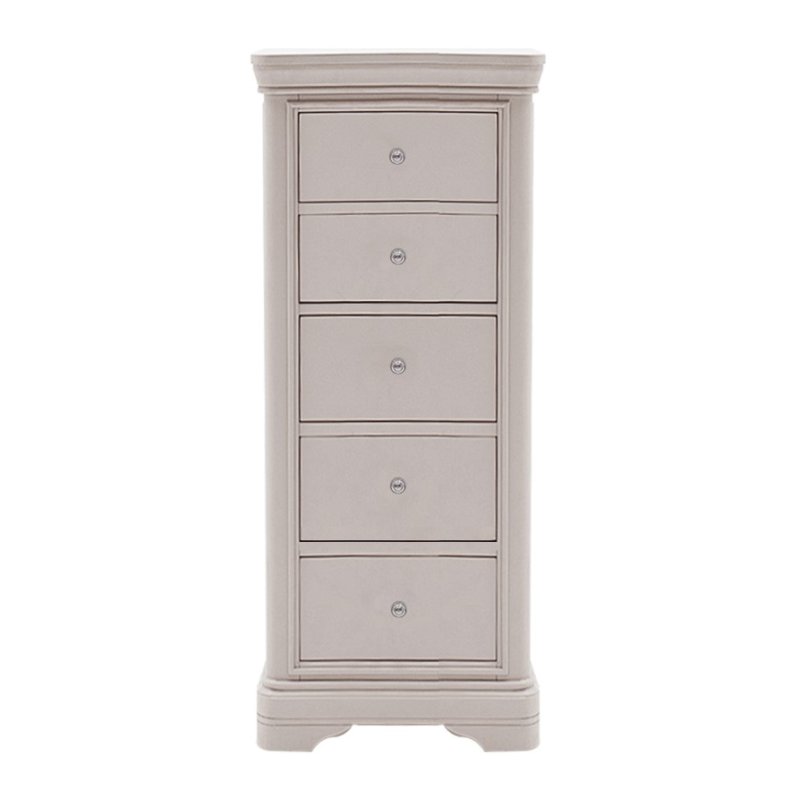 Mabel Taupe 5 Drawer Tall Chest image of the chest of drawers on a white background