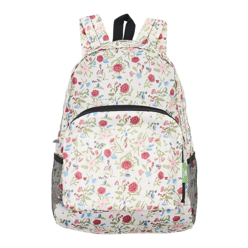 Eco Chic Lightweight Cream Floral Foldable Backpack image of the backpack on a white background