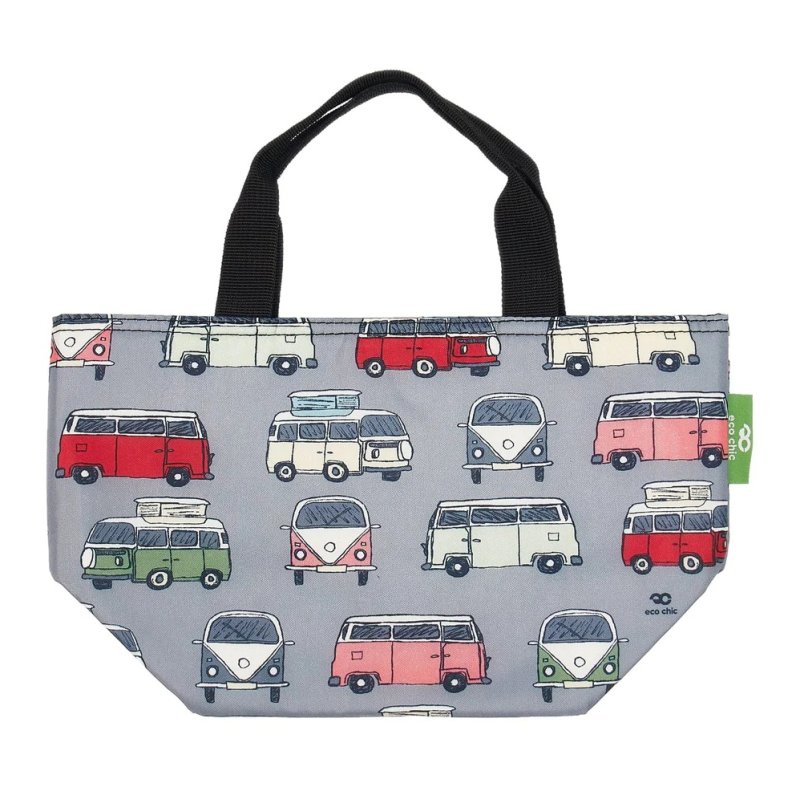 Eco Chic Lightweight Grey Campervan Insulated Foldable Lunch Bag image of the lunch bag on a white background