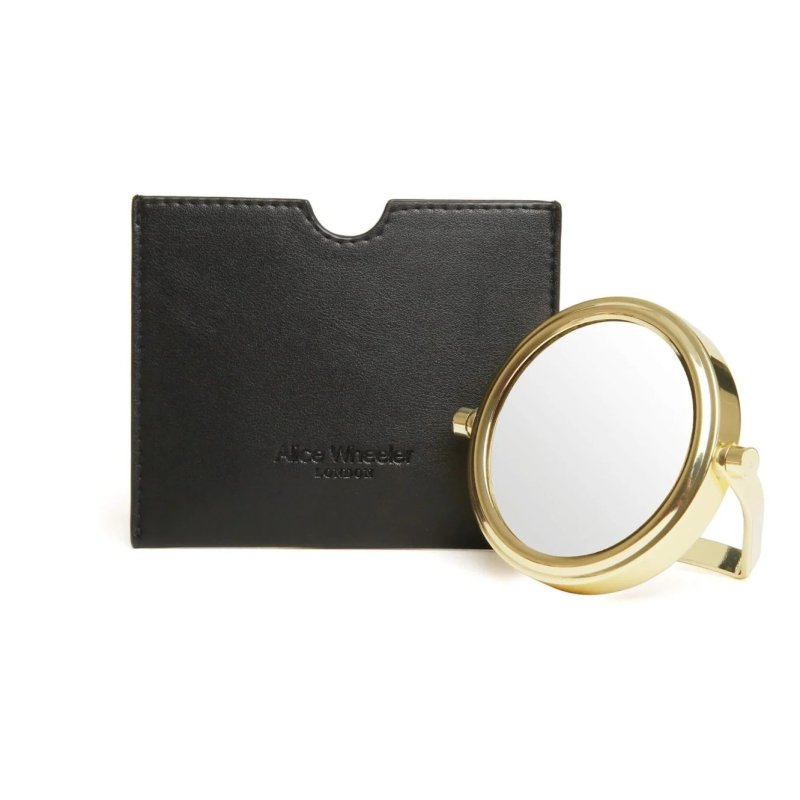 Alice Wheeler Black Venice Mirror & Pouch image of the mirror and pouch on a white background