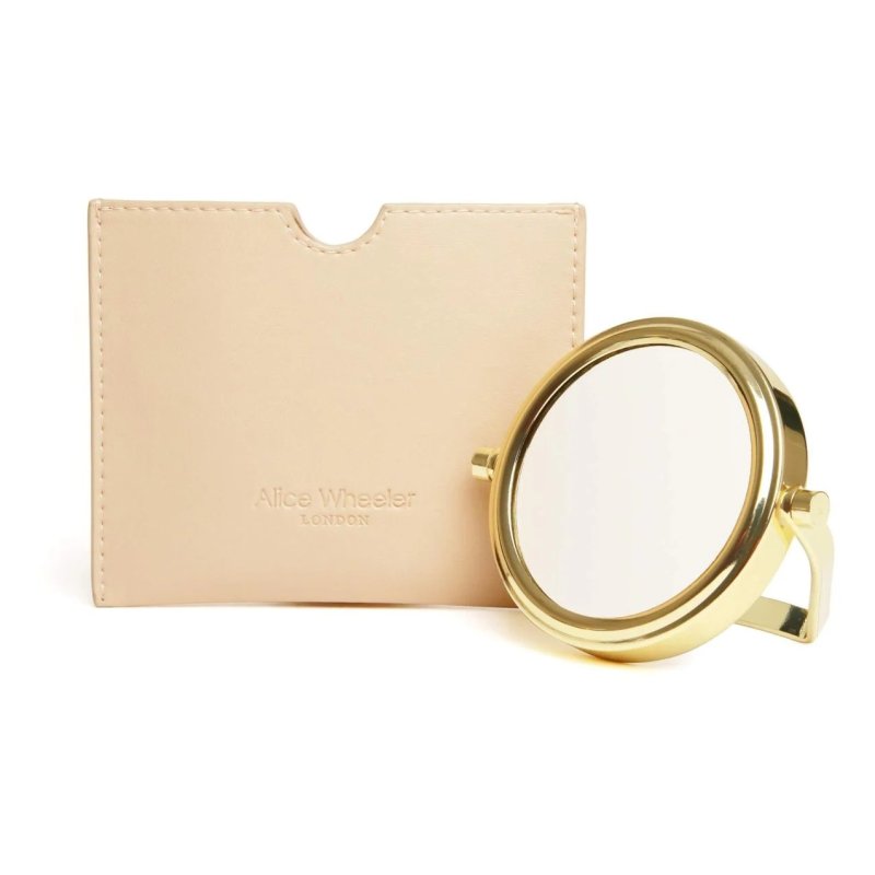 Alice Wheeler Sand Venice Mirror & Pouch image of the mirror and the pouch on a white background