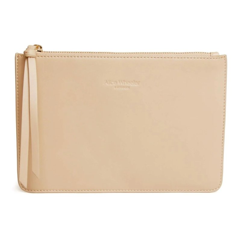 Alice Wheeler Sand Paris Clutch image of the front of the clutch on a white background