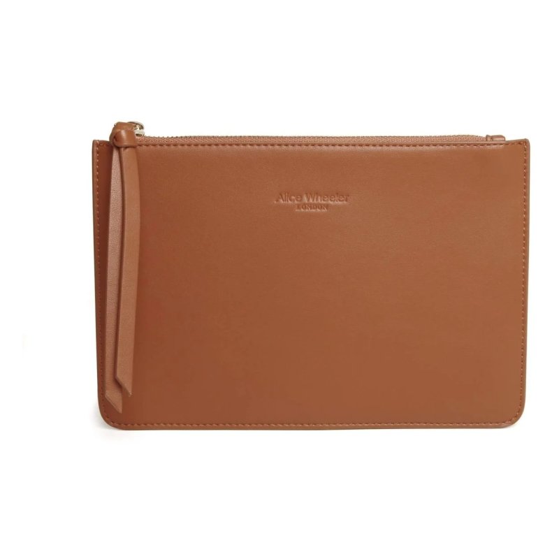 Alice Wheeler Tan Paris Clutch image of the front of the clutch on a white background