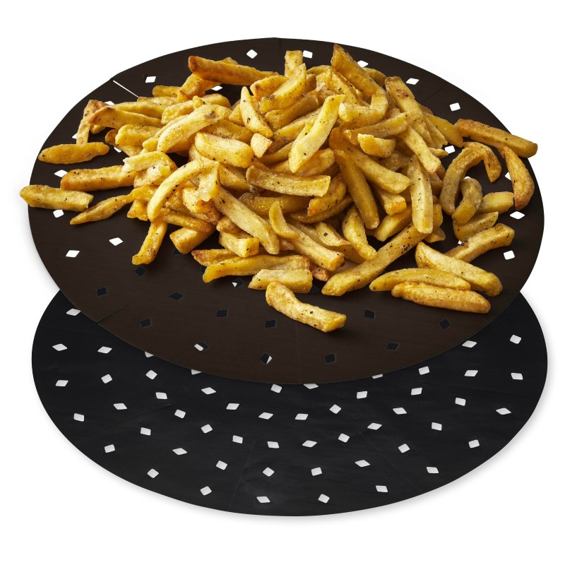 Tower 5-7L Air Fryer Liners image of the liners with food on a white background