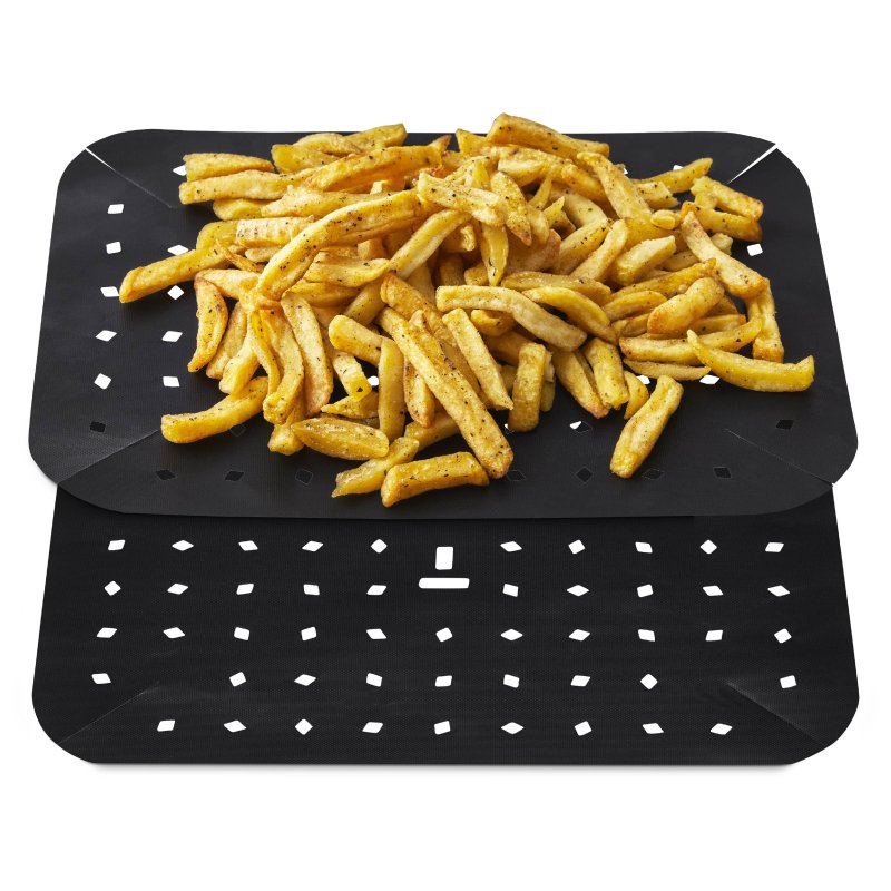 Tower 4 Pack 9L Dual Air Fryer Liners image of the liners with food on a white background